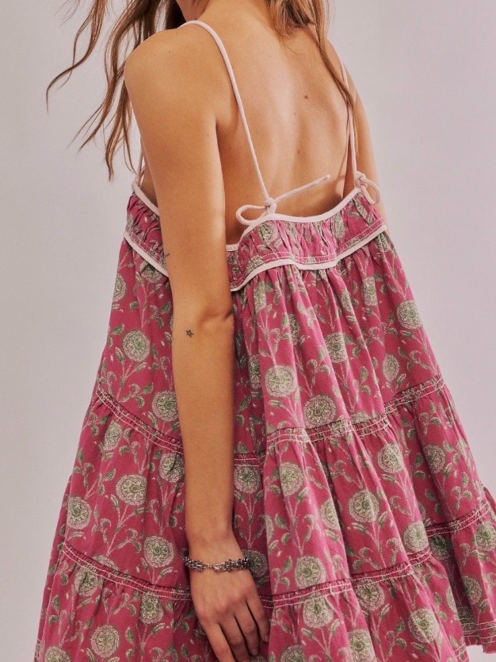Free People Wilder Days Pink Floral Tiered Mini Dress - Picture 3 of 4